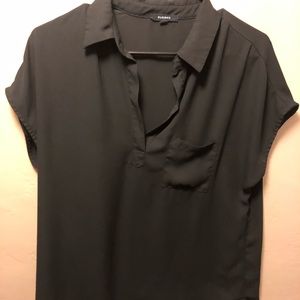 Black polyester dressy shirt sleeve blouse